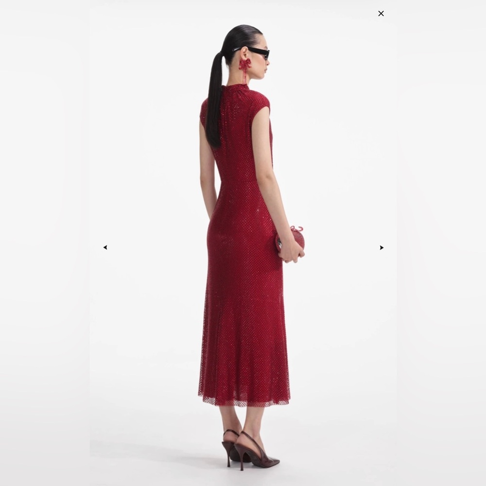 Self-Portrait Red Rhinestone Fishnet Midi Dress - Picture 5 of 10